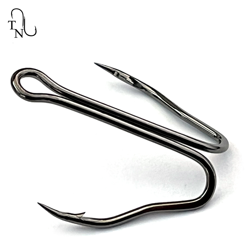 Fishing Hook Offset - TN112 10PCS 3551 คุณภาพสูงตะขอตกปลาคู่สูงคาร์บอนเหล็ก Barb ตะขอตกปลาสําหรับกบล่อ