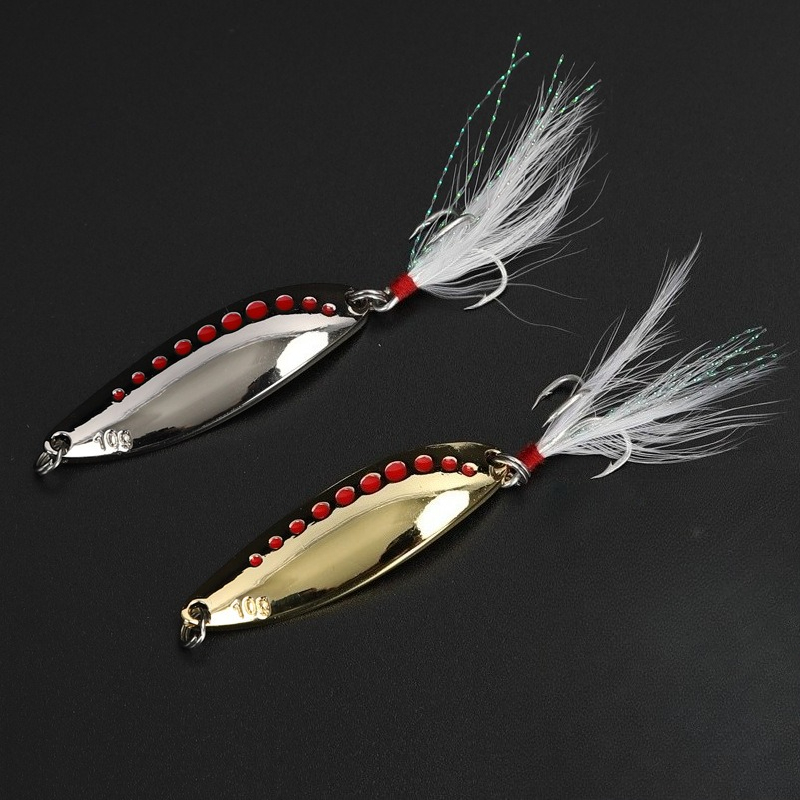 Fishing Hook Treble - เหยื่อตกปลาโลหะแบบสปินเนอร์ 1 ชิ้น น้ำหนัก 5g-20g พร้อมขนนกและเลื่อมประดับ