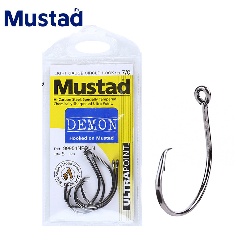 Fishing Hook Barbless - มัสแตด 39951 # ตะขอตกปลาวงกลมเหล็กคาร์บอนสูง Anzol ตะขอตกปลา