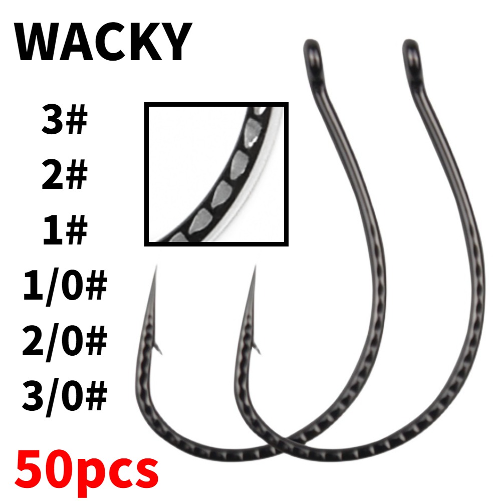Fishing Hook Offset - 50pcs Wacky Hooks สูงคาร์บอนเหล็กหนอนล่อตกปลาลื่นตะขอเหยื่ออ่อนสําหรับ Waters ปลาคาร์พอุปกรณ์เสริม