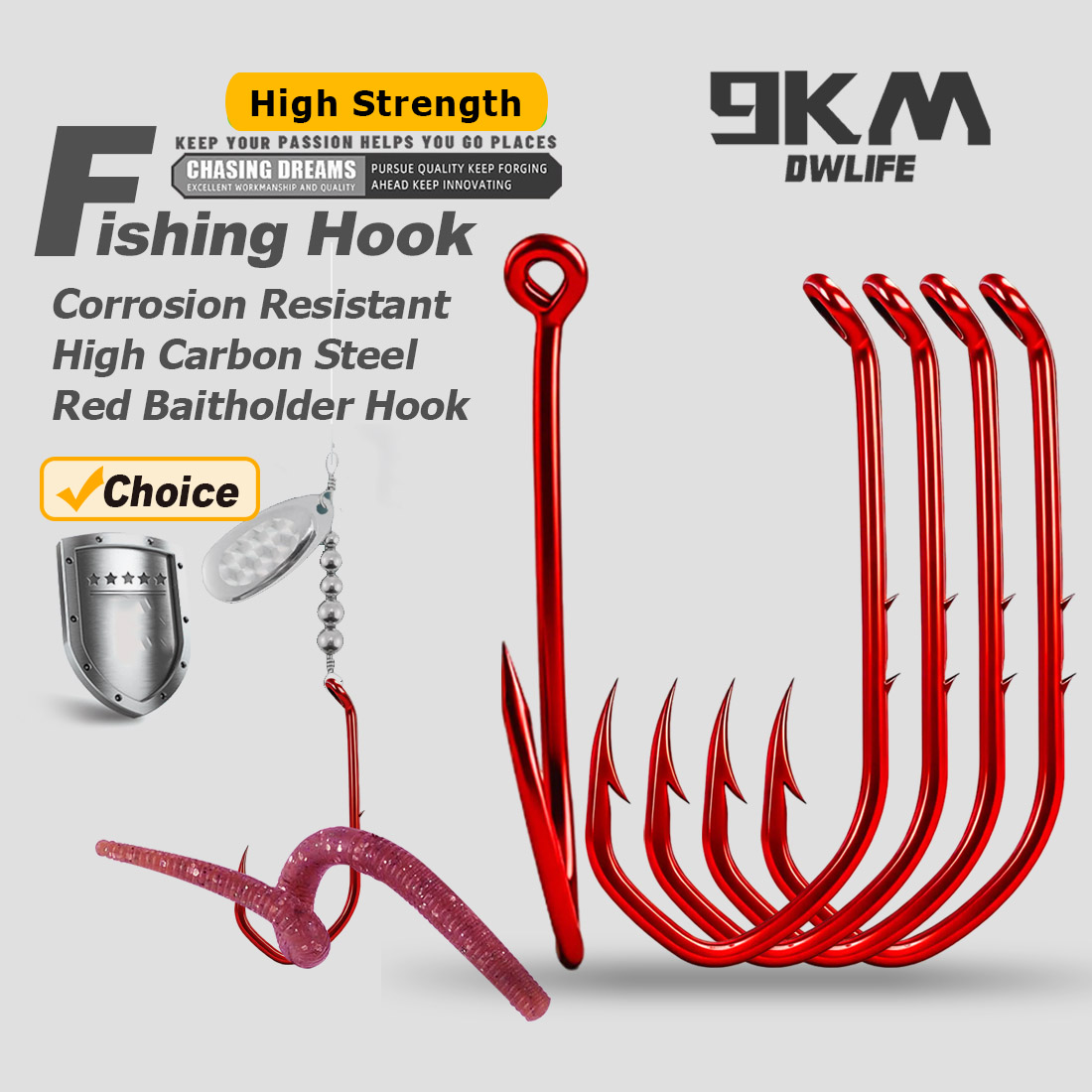 Fishing Hook Offset - เบ็ดตกปลา 9KM Baitholder 50-100 ชิ้น สีแดง