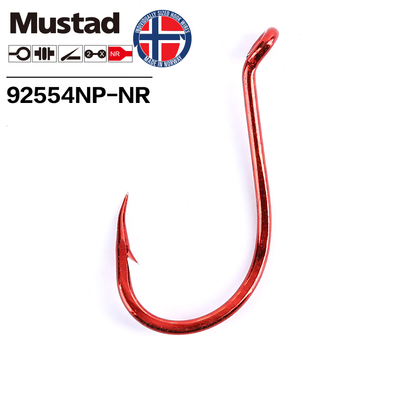 Fishing Hook Offset - Mustad สีแดงขนาดใหญ่ 2X ฆ่าตัวตายเหล็กคาร์บอนสูง Ultrapoint สามเหลี่ยม